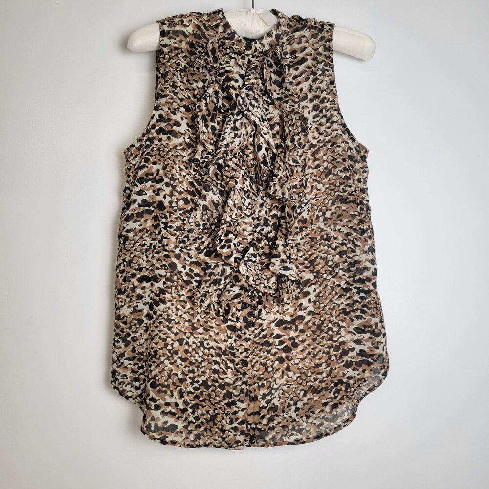 Lauren by Ralph Lauren Petite Leopard Ruffle Neck Blouse with Camisole Sz 2
